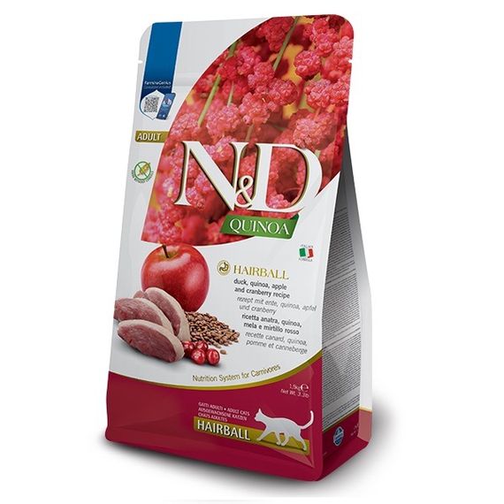 Сухий корм з качкою для виведення шерсті у котів Farmina N&D Quinoa Hairball Cat Adult, 1.5 кг