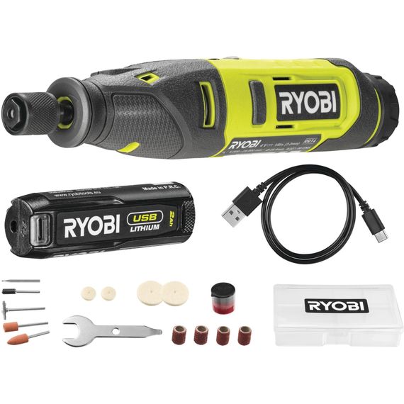 Шліфмашина пряма Ryobi RRT4-120GA15, 4В USBLIthium, АКБ 1х2А•год, набір аксусуарів (5133005634)