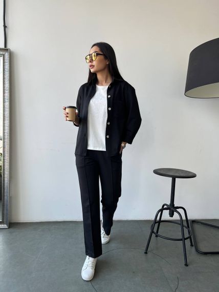 Женский костюм тройка рубашка+футболка+брюки трикотажный NB23007 размер 46/48 цвет черный | Зображення 1