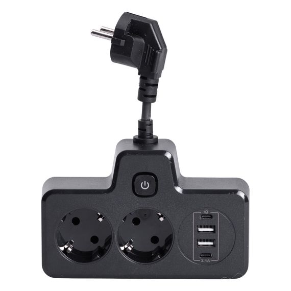 Мережевий фільтр на 2 євро розетки з 2 USB та 2 Type-C чорний HP-5-18