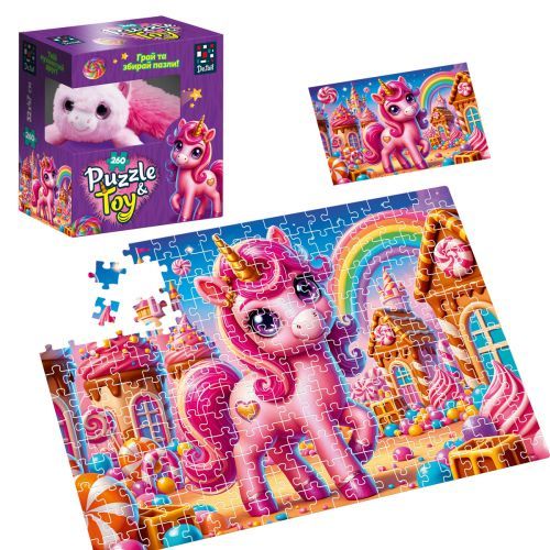 Пазлы с мягкой игрушкой "De.tail. РОЗОВАЯ ЕДИНОРОЖКА" 260 деталей
