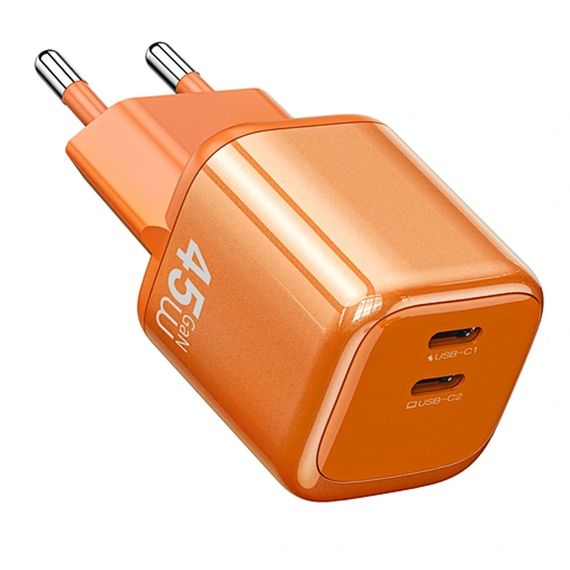 СЗУ WIWU G025 Cube PD45W (2USB-C) + кабель Type-C to Type-C Orange | Зображення 3