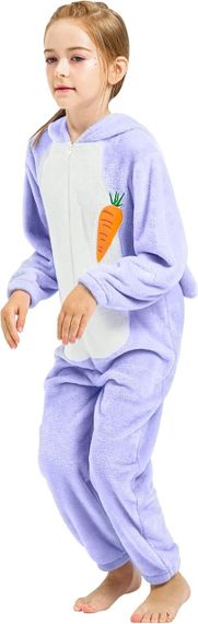 Піжама кігурумі зайчик кролик лавандовий для дівчинки IKALI, костюм для дому з вушками та капюшоном, 4-6 років | Зображення 4