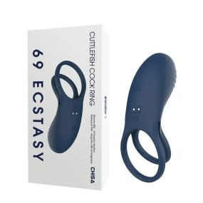 Эрекционное вибро-кольцо Chisa 69 ECSTASY водонепроницаемый, 10 режимов, синий sexstyle