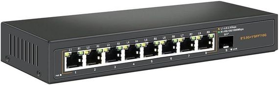 Davuaz 2.5G Ethernet коммутатор с 8 портами 2.5G Base-T и 1 портом 10G SFP, бесшумный, Plug & Play