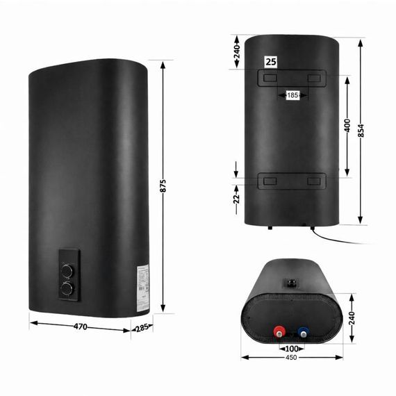 Водонагрівач електричний Thermo Alliance 50 л Black, плоский вертикальний, мокрий ТЕН 2 кВт (0,8+1,2) DT50V20G(PD)/2В | Зображення 1