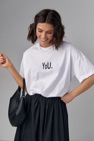 Женская футболка oversize с надписью You - белый с черным цвет, S (есть размеры)
