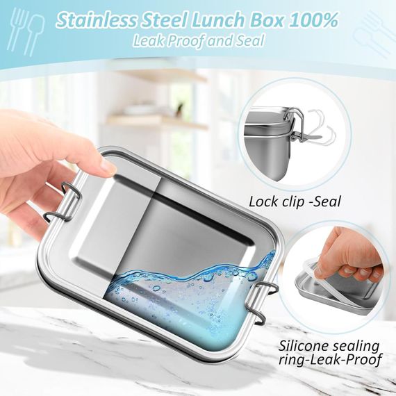 Ланч-бокс з нержавіючої сталі 1400 мл герметичний, з 2 знімними перегородками відділеннями, лоток судок контейнер для роботи школи | Зображення 2
