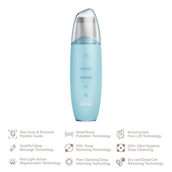 Мікрострумовий скрабер для шкіри та усунення чорних точок GESKE MicroCurrent Skin Scrubber&Blackhead Remover 9в1 turquoise | Зображення 1