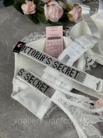 Білий Мереживний комплект спідньої білизни Вікторія Сикрет спідня білизна зі стразами Victoria's Secret 85В | Зображення 1