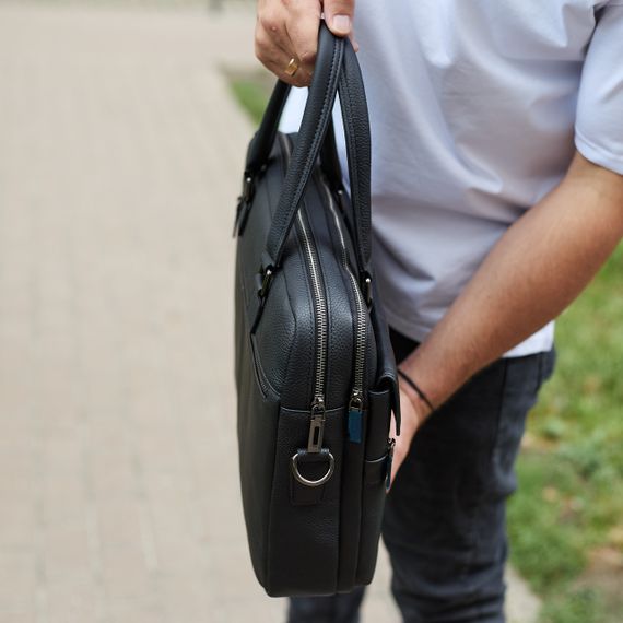 Чоловіча ділова сумка зі шкіри 39х29х10, класичний портфель для ноутбука та офісу, сумочка для студента, чорний | Зображення 2