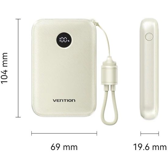 УМБ Vention 10000mAh 22,5W Fast Charging, USB-A, 2xUSB-C Beige | Зображення 5