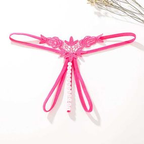 Стринги з намистинками та квітами фуксія