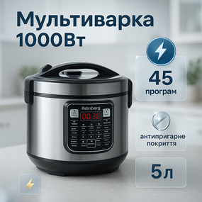 Мультиварка для каш і супів Rainberg RB-6209 1000 W 6 л, Мультиварка з можливістю тушкування та варіння UV-24
