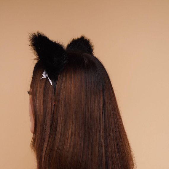 Меховые ушки кошки с бантиком, Черные OKOVA sexstyle | Зображення 3