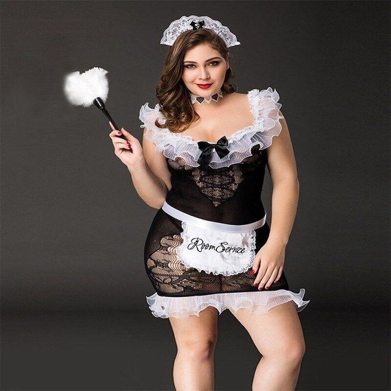 Костюм покоївки JSY «Слухняна Ельма» Plus Size Black, сукня, фартух, головний убір покоївки sexstyle | Зображення 1