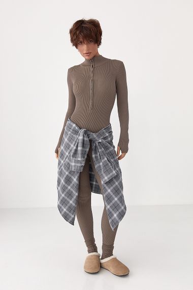 Трикотажний комбінезон в рубчик - кавовий цвет, ONE SIZE (є розміри) | Зображення 4