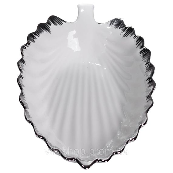 Фарфоровое блюдо для сервировки стола в форме листа 37×18×5 (см) блюдо для подачи закусок Белый с серебром 2552-1S | Зображення 3