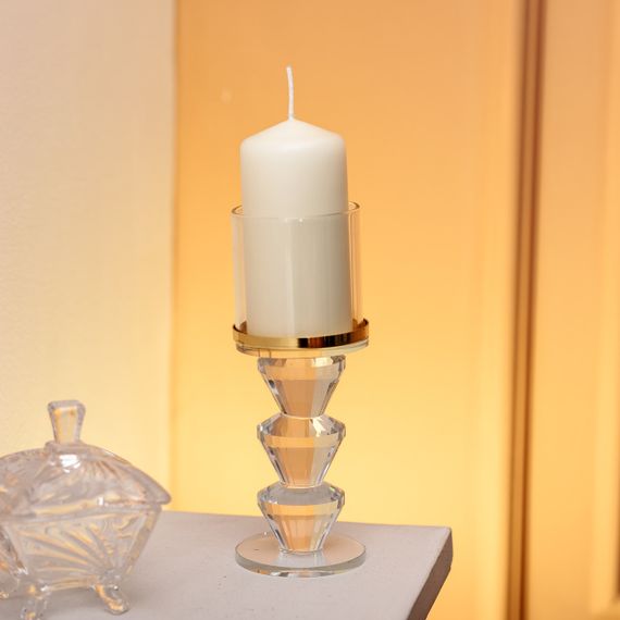 Подсвечник стеклянный на ножке с золотой окантовкой 6×16.5 см подсвечник бокал декоративный прозрачный HP-4-34L | Зображення 1