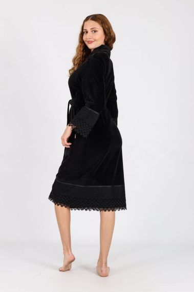 Жіночий халат Nusa 0535 велюровий з мереживом чорний M | Зображення 5