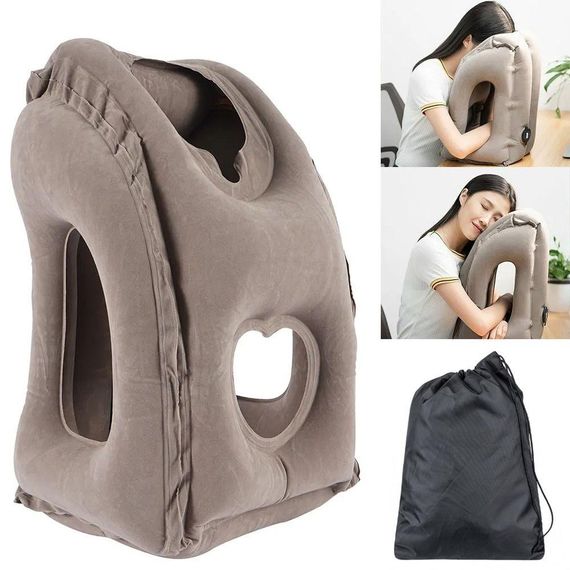 Надувна обіймальна подушка для подорожей (55х35х30см), в чохлі / Подушка-обіймашка для тривалих поїздок