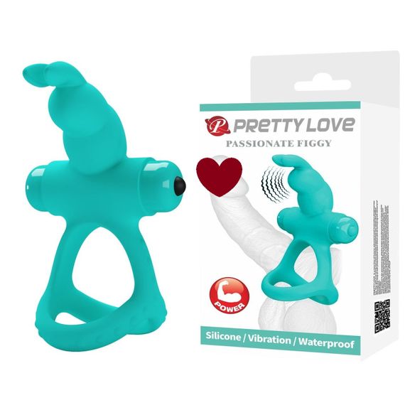 Ерекційне віброкільце з кроликом PRETTY LOVE Passionate Figgy силіконове, бірюзове sexstyle