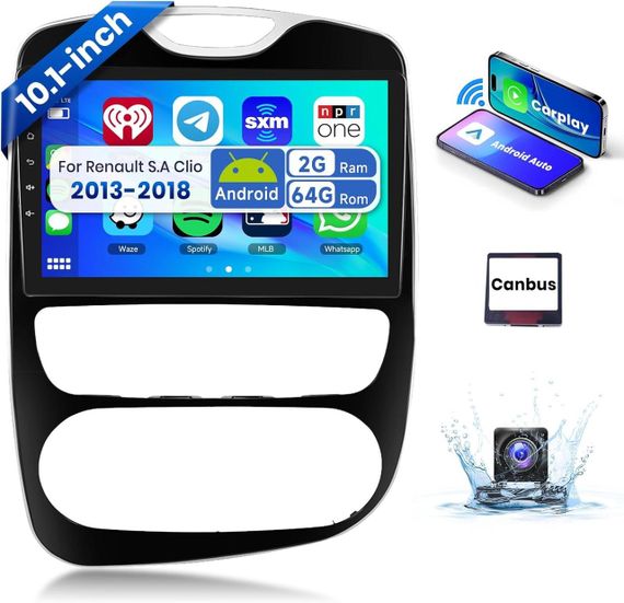 Штатная магнитола 9.3″ для Renault Clio 4 2013-2018 2 Din Carplay Android Auto Bluetooth Wi-Fi камера CANBUS