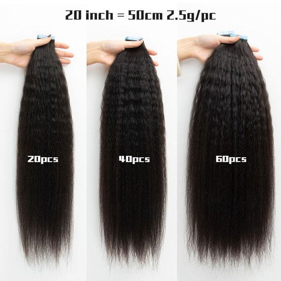 Накладні пасма на клейкій основі, текстура Афро, натуральне чорне волосся 50 см, стрічкове нарощування для обʼєму | Зображення 6