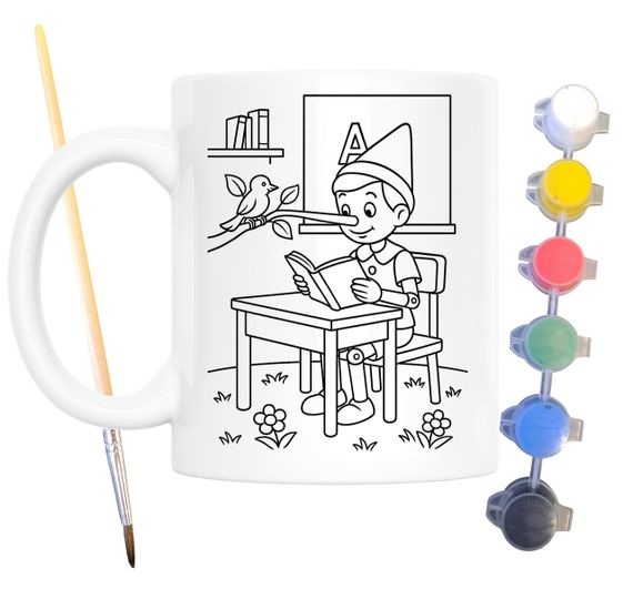 Набор для творчества кружка раскраска Приключения Пиноккио (по мотивам романа Карло Коллоди) 330 мл белая (КР0193)