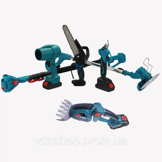 Акумуляторний універсальний садовий набір 6 в 1 / Секатор / Міні-пила / Тример / Повітродувка / Подовжувач / Кущоріз | Зображення 5