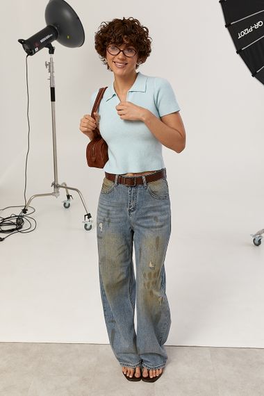 Укорочене в'язане поло - блакитний цвет, ONE SIZE (є розміри) | Зображення 2