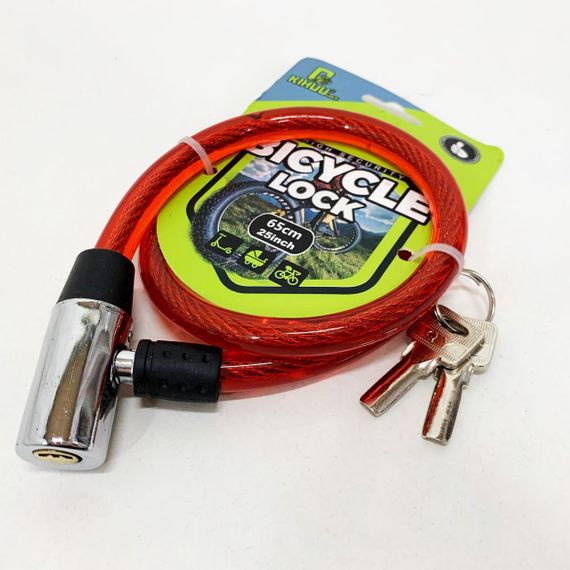 Замок велосипедний 185, 12*65 тросовий, 2 ключі. Колір: червоний HX-73 | Зображення 1