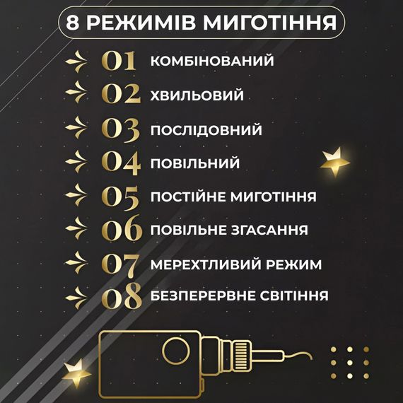 Гірлянда штора 3х0,7 м Зірки на 108 LED лампочок світлодіодна 6 великих та 6 маленьких зірок 9В 8 режимів Жовтий 1733056Y | Зображення 5