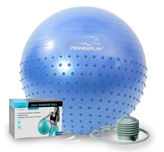 М'яч для фітнесу (фітбол) напівмасажний PowerPlay 4003 Ø65 cm Gymball Синій + помпа (PP_4003_65_Blue)