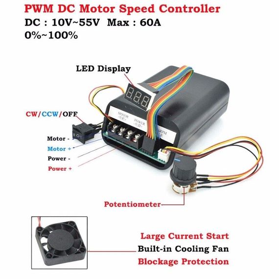ШИМ регулятор PWM 10-55V 40/60А реверс, дисплей, корпус | Зображення 2