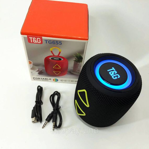 Портативна колонка TG655 5W з RGB підсвічуванням та ремінцем, Bluetooth колонка для вулиці. Колір: чорний | Зображення 6