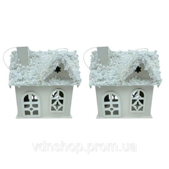 Набор декоративных новогодних домиков из дерева 5×10×12 (см) елочная подвеска Молочный 28124201