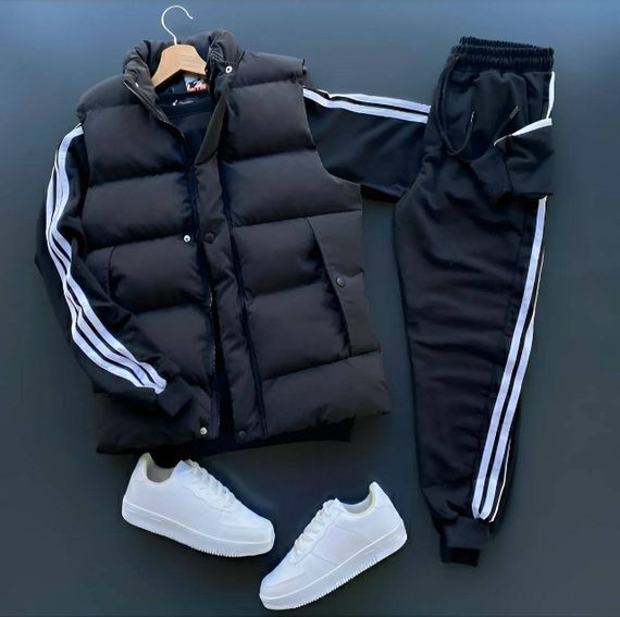 Мужской спортивный костюм тройка с жилетом AL0235 цвет черный, размер 54/56 | Зображення 1