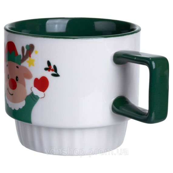 Новогодняя фарфоровая Новогодний олень 400 (мл) Белая с зеленым Yiwu FM-CS-50O | Зображення 1