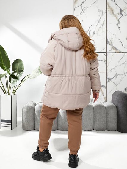 Женская теплая зимняя куртка на кулиске с капюшоном NB24035 цвет мокко размер 54/56 | Зображення 7