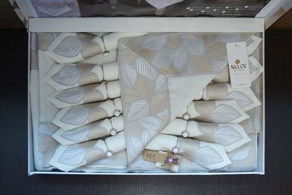 Лляна скатертина з ранером Selin Mine Set 160×220+12 серветок | Зображення 3