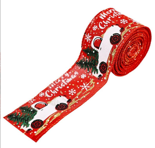 Тканинна стрічка новорічна червона Merry Christmas Колір червоний