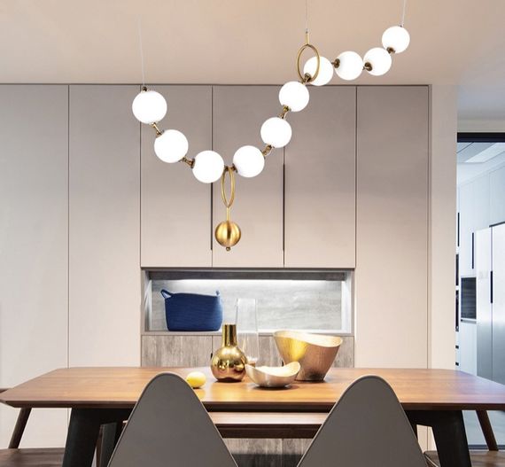 Люстра світлодіодна підвісна LED світильник для квартири на стелю лед 27205 Латунь 30-160х20х150 см. | Зображення 8