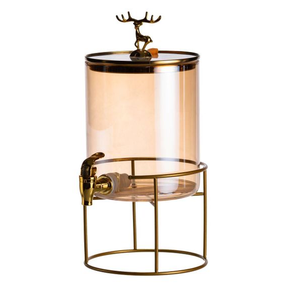 Лимонадница стеклянная 3.6 л с золотым краном и подставкой круглая банкетная ёмкость для напитков HP-34-18 | Зображення 3