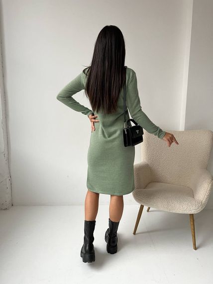 Женское теплое платье миди из двухсторонней ангоры VE004 размер 40/42, цвет оливковый | Зображення 3