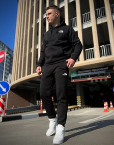Зимний спортивный костюм TNF с начесом черный худи + черные штаны RD019/RD021