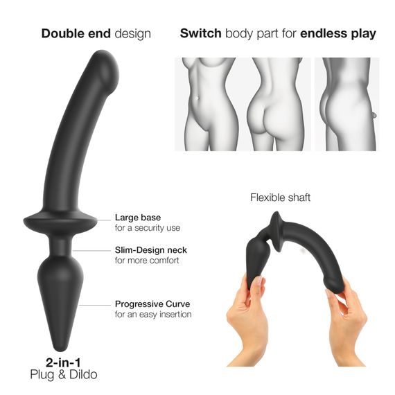 Анальна пробка з дилдо 2в1 Strap-On-Me SWITCH PLUG-IN DILDO Black XXL, діаметр 5,2/3,9 см | Зображення 1