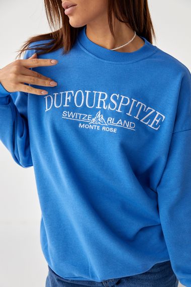 Женский свитшот свободного кроя с вышивкой - синий цвет, L (есть размеры) | Зображення 3