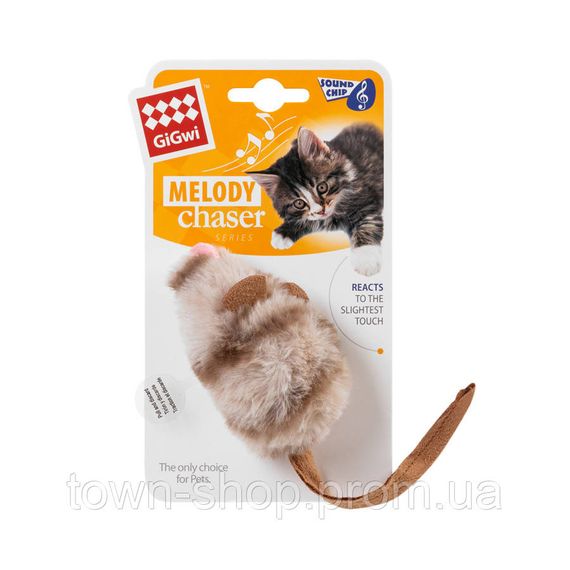 Игрушка для котов Мышка с электронным чипом, пластик GiGwi Melody chaser, искусственный мех, 9 см | Зображення 1