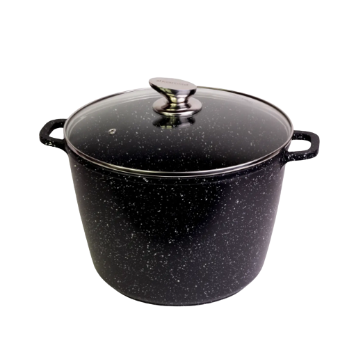 Каструля литий алюміній глибока 10л 28*20см скляна кришка а/п Black marble 4408 KAMILLE